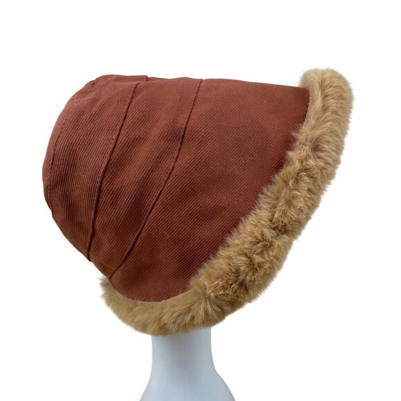 Vintage Rust Hat With Faux Fur Trim & Sherpa Lining - Picture 2 of 7